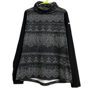 Nike PRO Women Black & White Athletic Turtleneck Shirt in Abstract Print Sz-XL